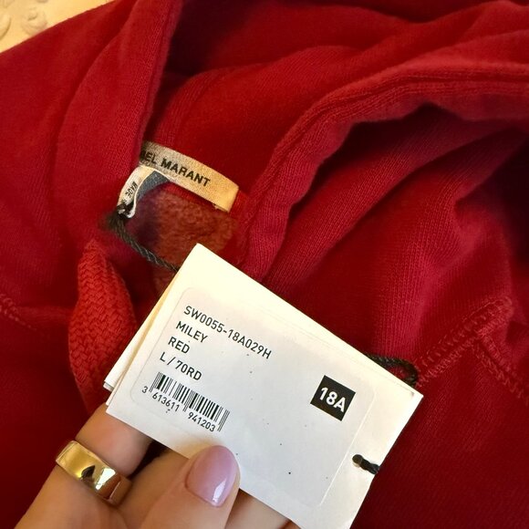 NWT Isabel Marant Miley Hoodie Sweater Drawstring Felt Logo In Red Sz Large - Picture 3 of 8